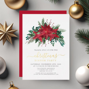 Invitation En Aluminium Soirée de Noël Poinsettia Soirée d'or