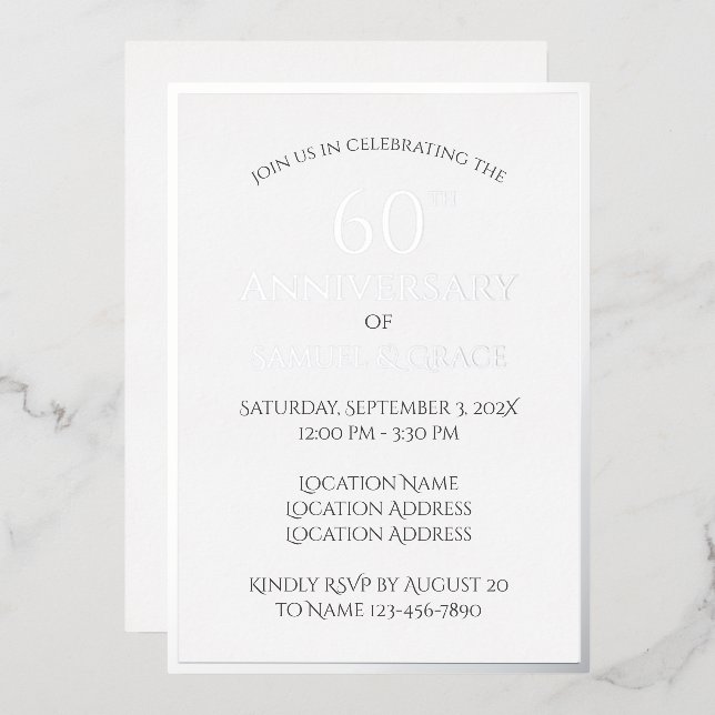 Invitation En Aluminium Soirée du 60e anniversaire du Mariage (Recto/Verso)