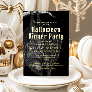 Invitation En Aluminium Soirée élégante de Halloween avec feuille d'or