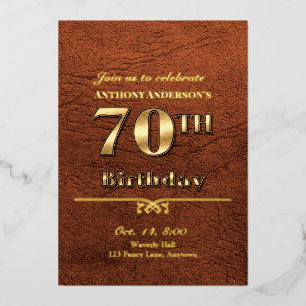 Invitation En Aluminium Soirée en cuir et or 70e anniversaire