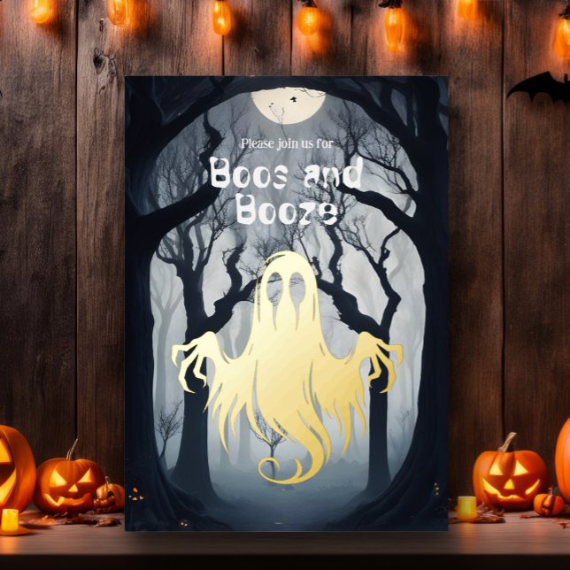 Invitation En Aluminium Soirée fantôme effrayante Halloween Boos et Booze (Créateur téléchargé)