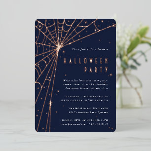 Invitation En Aluminium Soirée Halloween Toile d'Araignée Bleue Élégante d