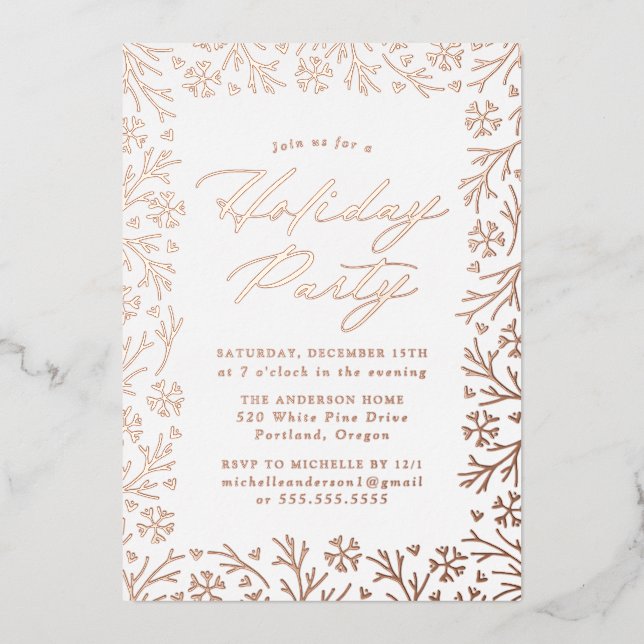 Invitation En Aluminium Soirée Rose élégante Gold Snowflake (Recto)