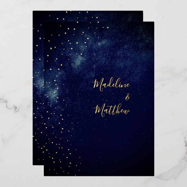 Invitation En Aluminium Soirée Sky Astral Gold Stars Mariage bleu (Recto/Verso)