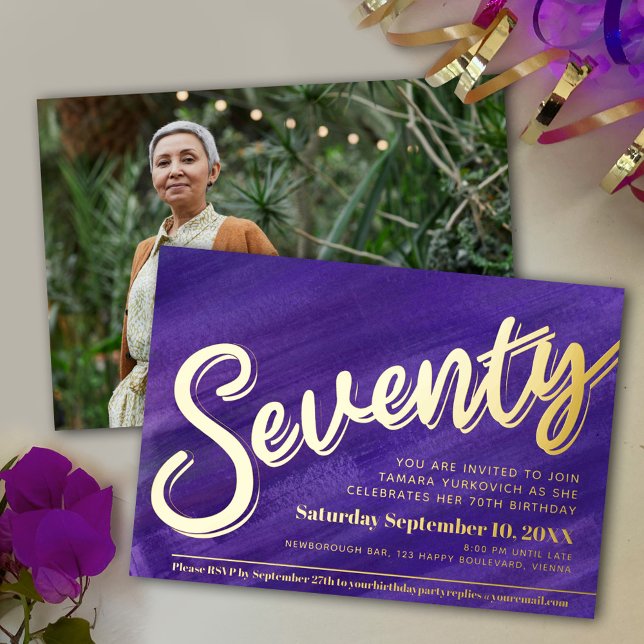 Invitation En Aluminium Soixante-dix-70e anniversaire de la fête violet ar (Créateur téléchargé)