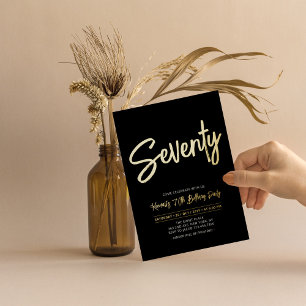 Invitation En Aluminium Soixante-dix Black Chic Script 70 ans Fête d'ann