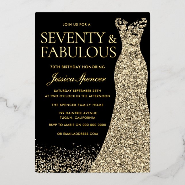 Invitation En Aluminium Soixante-dix et fabuleux Golden Foil 70e anniversa (Recto)