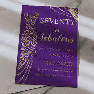 Invitation En Aluminium Soixante-dix & Fabuleux Violet & Or 70e Anniversai