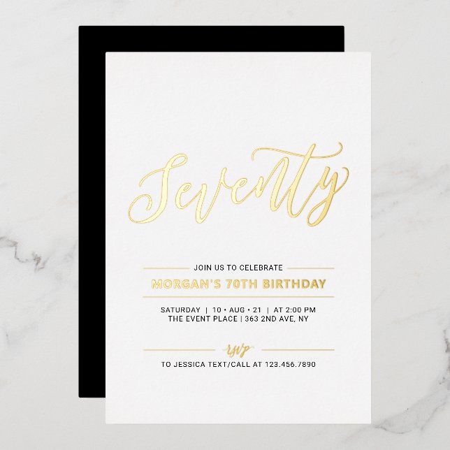 Invitation En Aluminium Soixante-dix | Fête Moderne d'anniversaire pour 70 (Recto/Verso)
