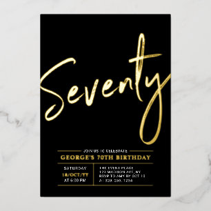 Invitation En Aluminium Soixante-Dix Soirée d'anniversaire Gold & Black