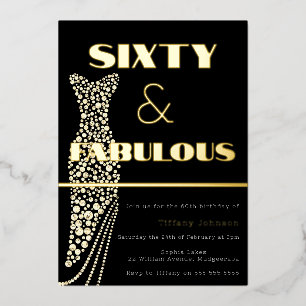 Invitation En Aluminium Soixante et fabuleuse robe Vintage Or 60e annivers