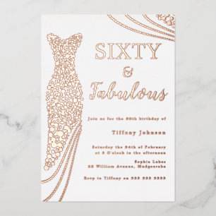 Invitation En Aluminium Soixante et fabuleux ! Robe d'or rose 60e annivers
