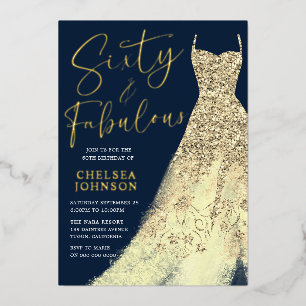 Invitation En Aluminium Soixante et fabuleux ! Robe d'or Sparkle 60e anniv