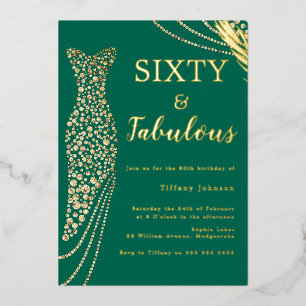 Invitation En Aluminium Soixante et Fabuleux Robe Émeraude Or 60e Annivers