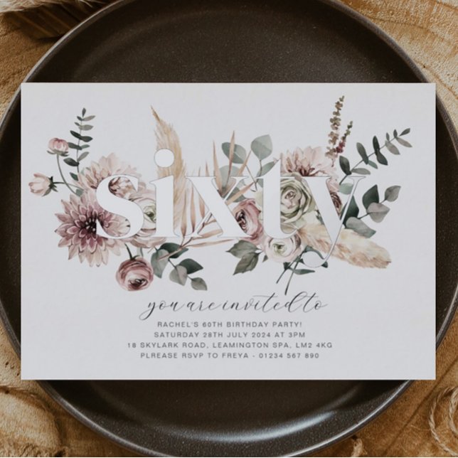 Invitation En Aluminium Soixante fleurs - 60e anniversaire - Argent (Créateur téléchargé)