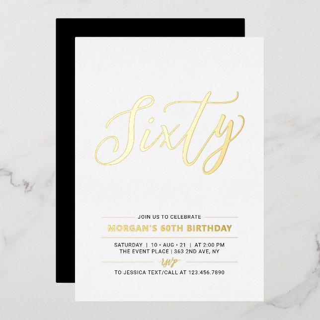 Invitation En Aluminium Soixante | Modern Gold 60th Birthday Party (Recto/Verso)
