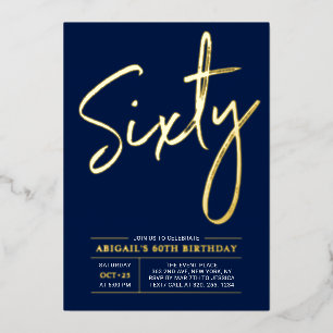 Invitation En Aluminium Soixante   Moderne Fête d'anniversaire 60 ans Navy