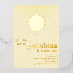 Invitation En Aluminium Soleil Or Premier Anniversaire Doré
