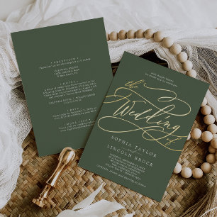 Invitation En Aluminium SOPHIA Gold Foil Mariage vert d'olivier