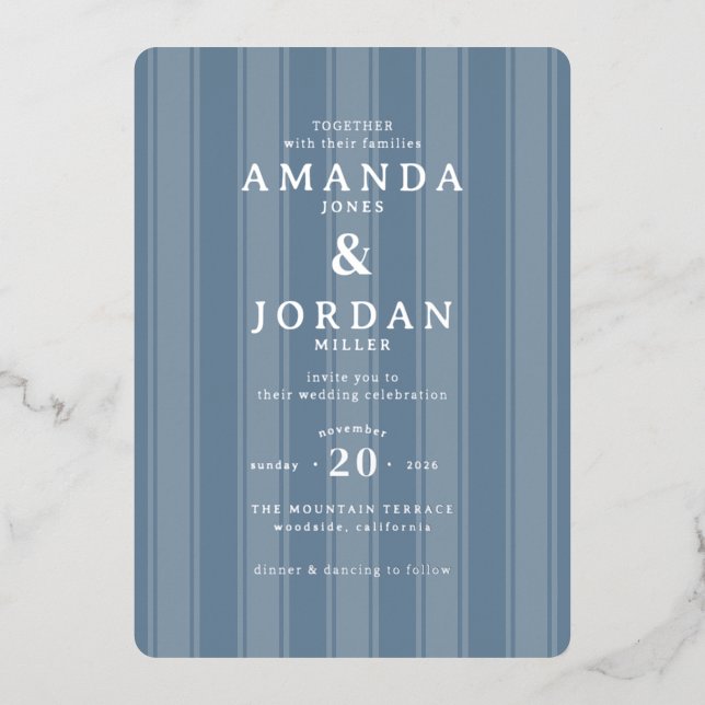 Invitation En Aluminium Sophisticated Blue Stripes (Recto)
