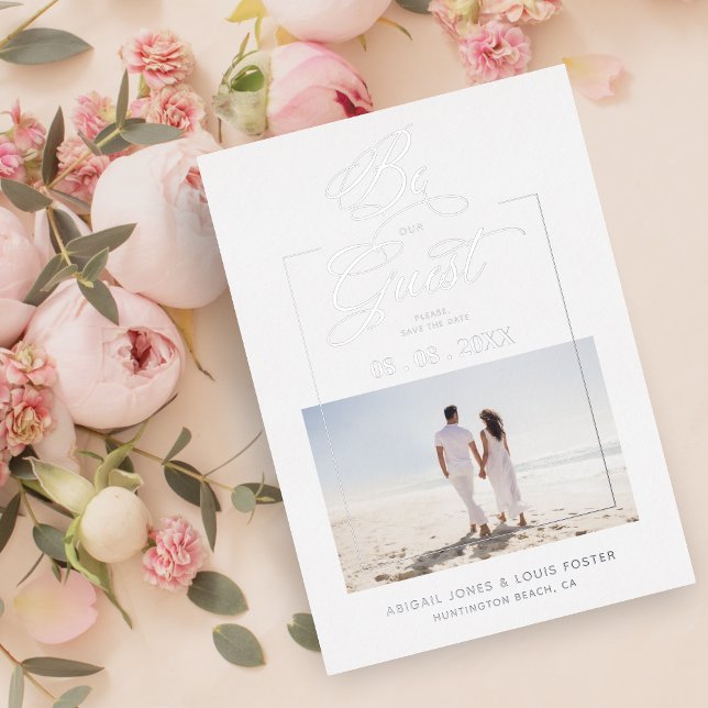 Invitation En Aluminium Sophisticated Minimalist Photo Elegant Script (Real Silver Metallic Foil Sophisticated Minimalist Photo Elegant Whimsical Script Save the Date Card)