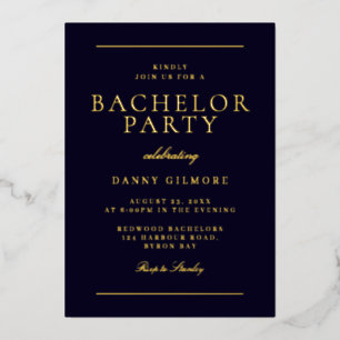 Invitation En Aluminium Sophistiqué Moderne Bachelor Party Noir & Or