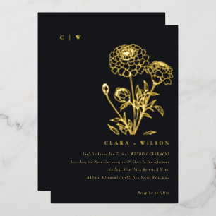 Invitation En Aluminium Soucis Floral Esquisse De Mariage Noir Et Blanc