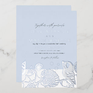Invitation En Aluminium Sous la mer Silver Blue Shells Mariage moderne