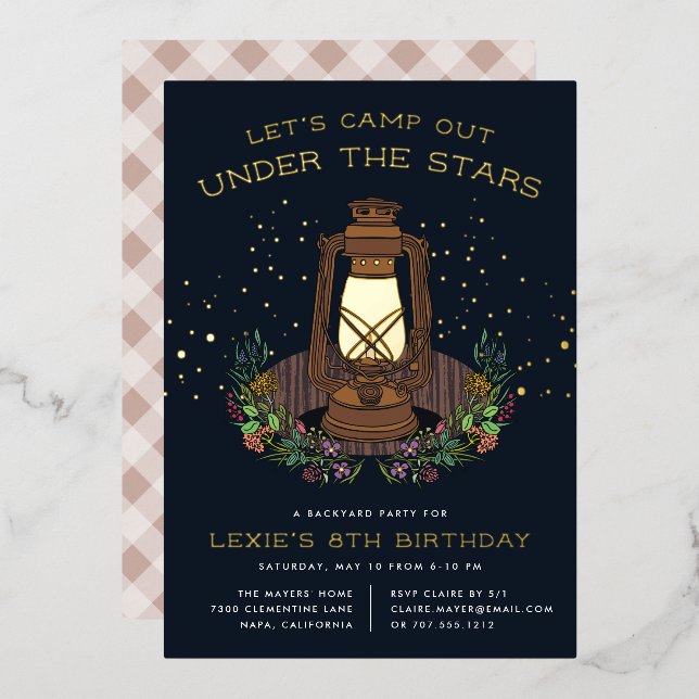 Invitation En Aluminium Sous les étoiles | Fête d'anniversaire du camping (Recto/Verso)