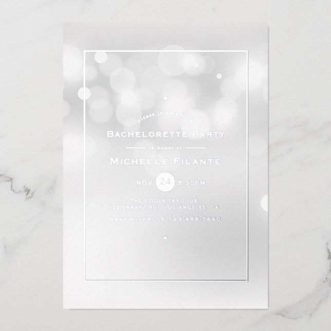 Invitation En Aluminium Sover Bokeh Bachelorette (Recto)