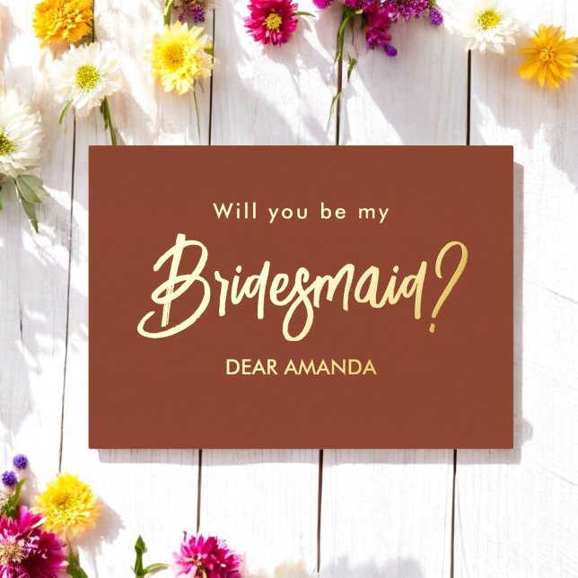 Invitation En Aluminium Soyez Mon Bridesmaid Brown Terracotta Foil Invitat (Créateur téléchargé)