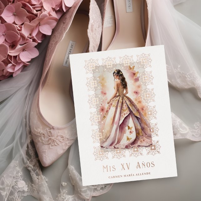 Invitation En Aluminium Spanish Glam Quinceañera Rose Gold Ornate Frame (Spanish Glam Quinceañera Rose Gold Ornate Frame Metallic Foil Invitation Card. )