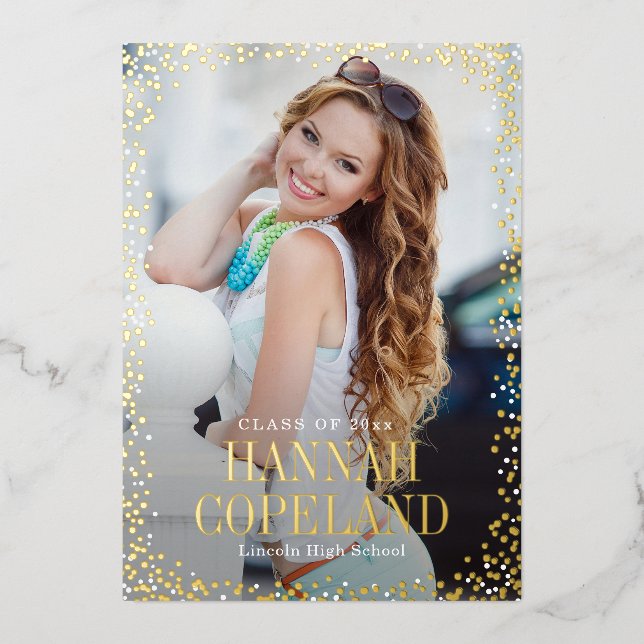 Invitation En Aluminium Sparkle Delight Foil Graduation Portrait Photo (Recto)