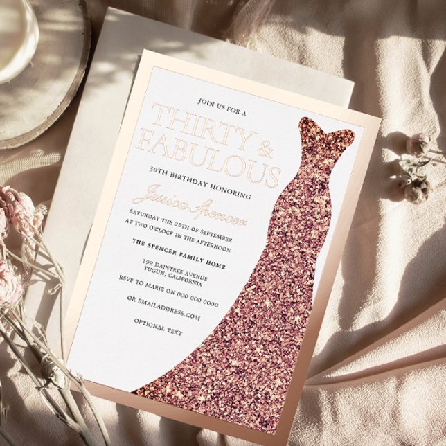 Invitation En Aluminium Sparkle Dress 30th Birthday Party Rose Gold (Créateur téléchargé)