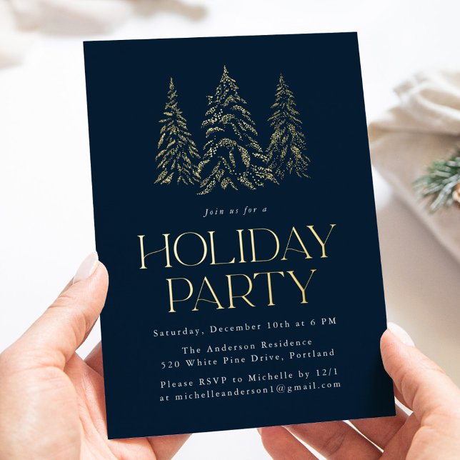 Invitation En Aluminium Sparkling Winter Pine Navy Fête de la Marine (Créateur téléchargé)