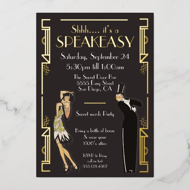 Invitation En Aluminium Speakeasy Flapper Party (Recto)
