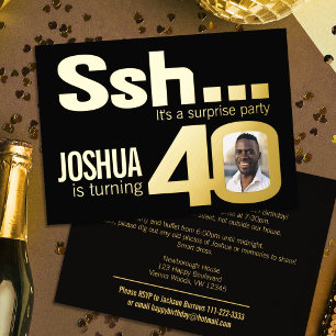 Invitation En Aluminium Ssh... Surprise fête d'anniversaire 40 ans or et n
