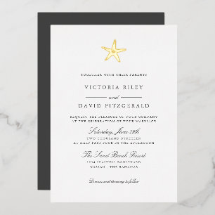 Invitation En Aluminium Starfish Elegant Ocean Beach MARIAGE OR