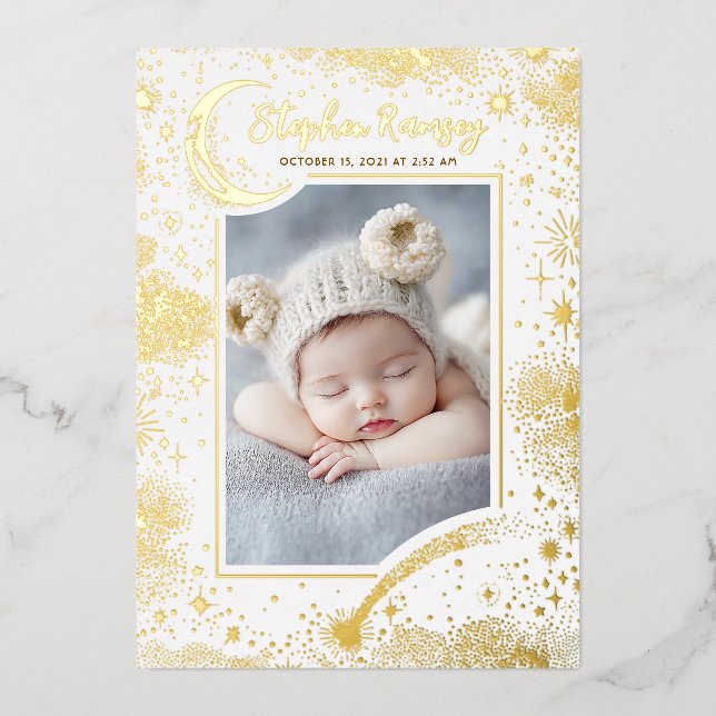 Invitation En Aluminium Stars Celestial Cute Blanc Photos de nouveau-nés (Recto)