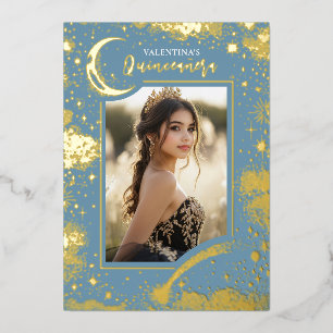 Invitation En Aluminium Stars d'or céleste Lune Nuit Quinceanera Photo