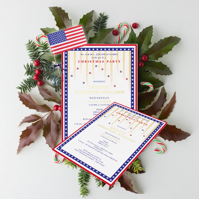 Invitation En Aluminium Stars & Stripes American Flag Christmas Fundraiser (Stars & Stripes American Flag Christmas Political Candidate Fundraiser Foil Invitation)