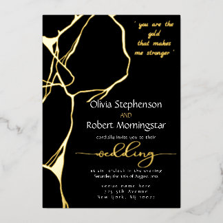 Invitation En Aluminium Stunning Black and Gold Kintsugi