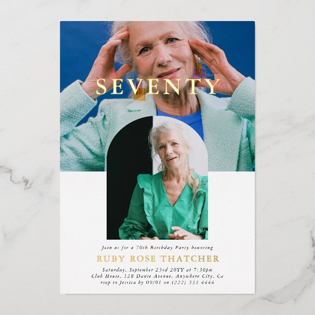 Invitation En Aluminium Style minimal photo SEVENTY 70e anniversaire (Recto)
