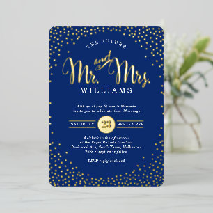 Invitation En Aluminium STYLE MODERNE MARIAGE confetti bleu marine or