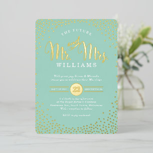 Invitation En Aluminium STYLE MODERNE MARIAGE mini confetti menthe or