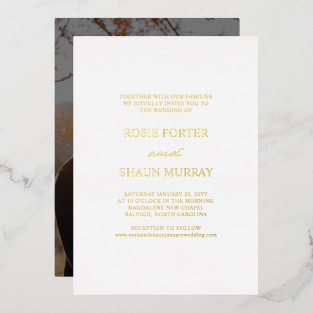 Invitation En Aluminium Stylo Calligraphie minimale Mariage photo blanc (Recto/Verso)
