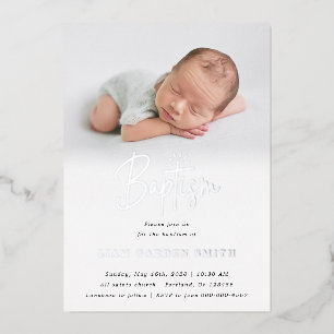 Invitation En Aluminium Subtle Cross One Photo Baptism Argent
