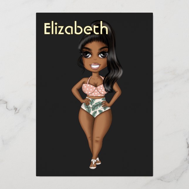 Invitation En Aluminium Summer Beach Afro-Américain Anniversaire Foil Invi (Recto)