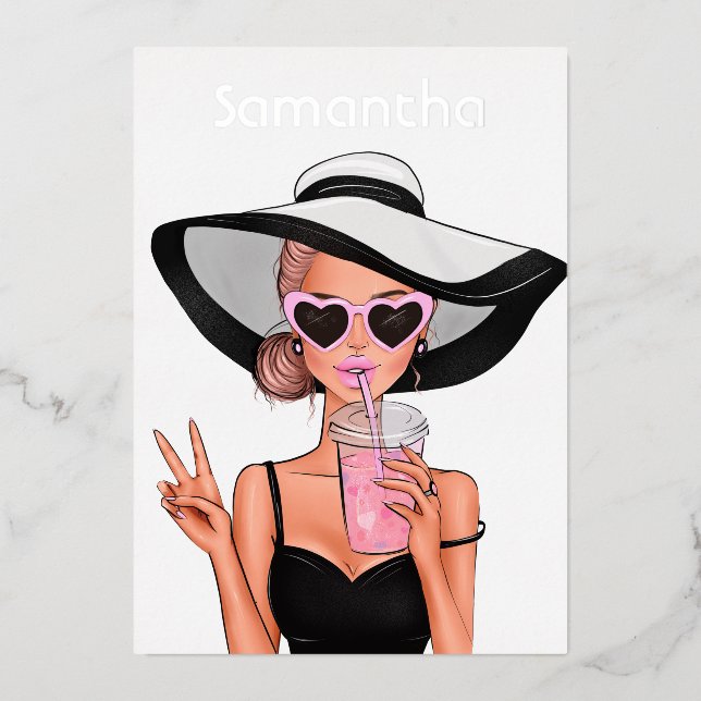 Invitation En Aluminium Summer Mood Fashion Beach Glam Lady Foil Invitatia (Recto)
