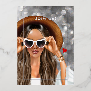 Invitation En Aluminium Summer Silver Faux Bokeh